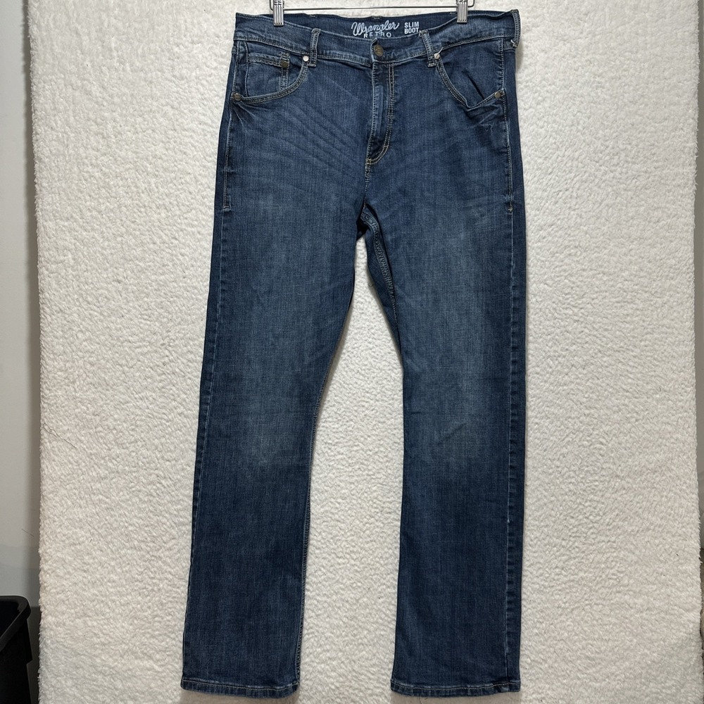 Wrangler Retro Slim Boot Jeans Men's 36 Medium Wash Western 5 Pockets Belt Loops